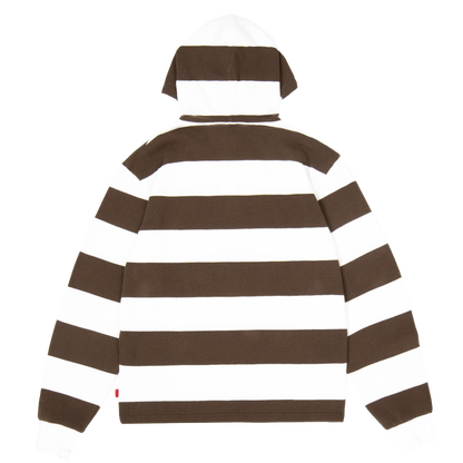 Striped Hooded Rugby Polo Knit [Brown/White]