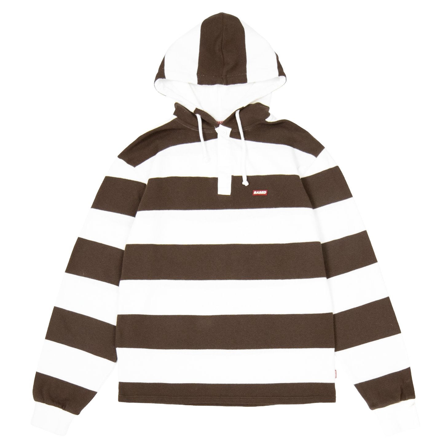 Striped Hooded Rugby Polo Knit [Brown/White]