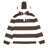 Striped Hooded Rugby Polo Knit [Brown/White]