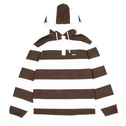 Striped Hooded Rugby Polo Knit [Brown/White]